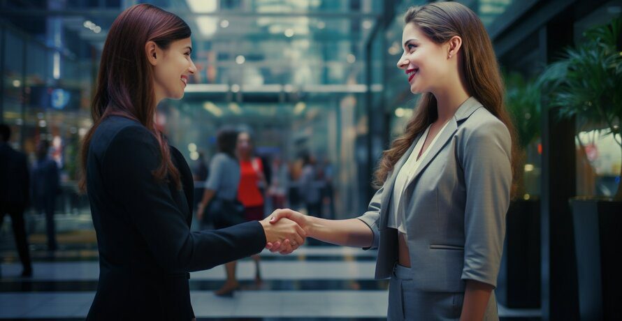 2 girls shaking hands after she learned what is the cheapest way to start an llc